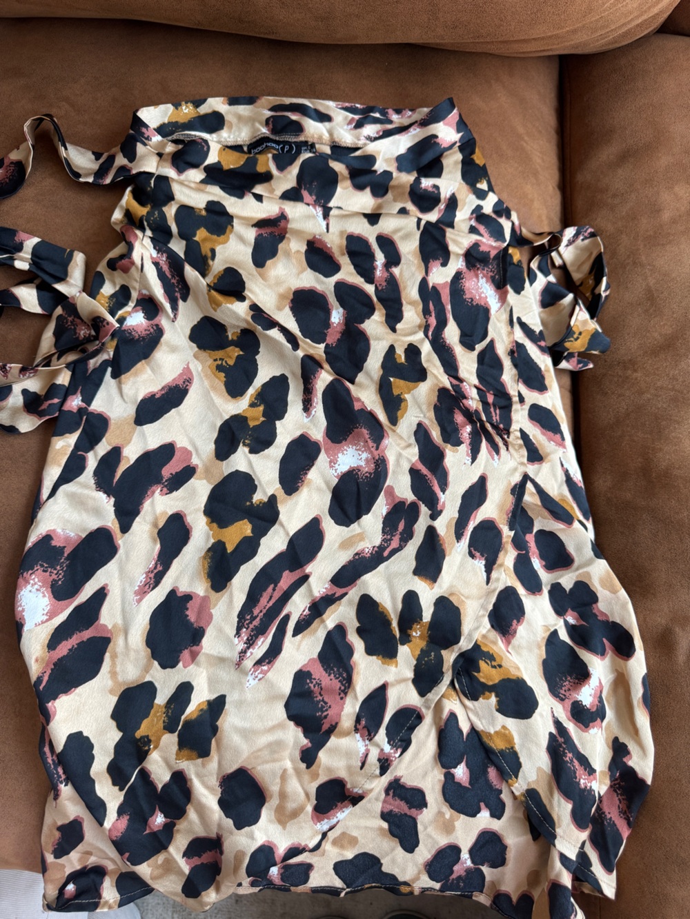 Boohoo Leopard Print Satin Slip Dress in Black, Blush & Mustard 2P
